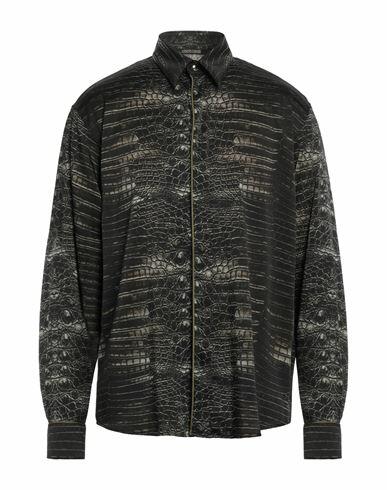 Roberto Cavalli Man Shirt Dark green Polyester, Elastane Cover