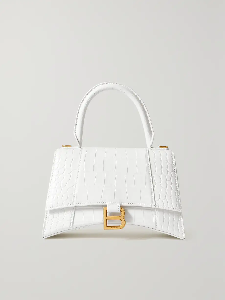 Balenciaga - Hourglass Small Glossed Croc-effect Leather Tote - White Cover