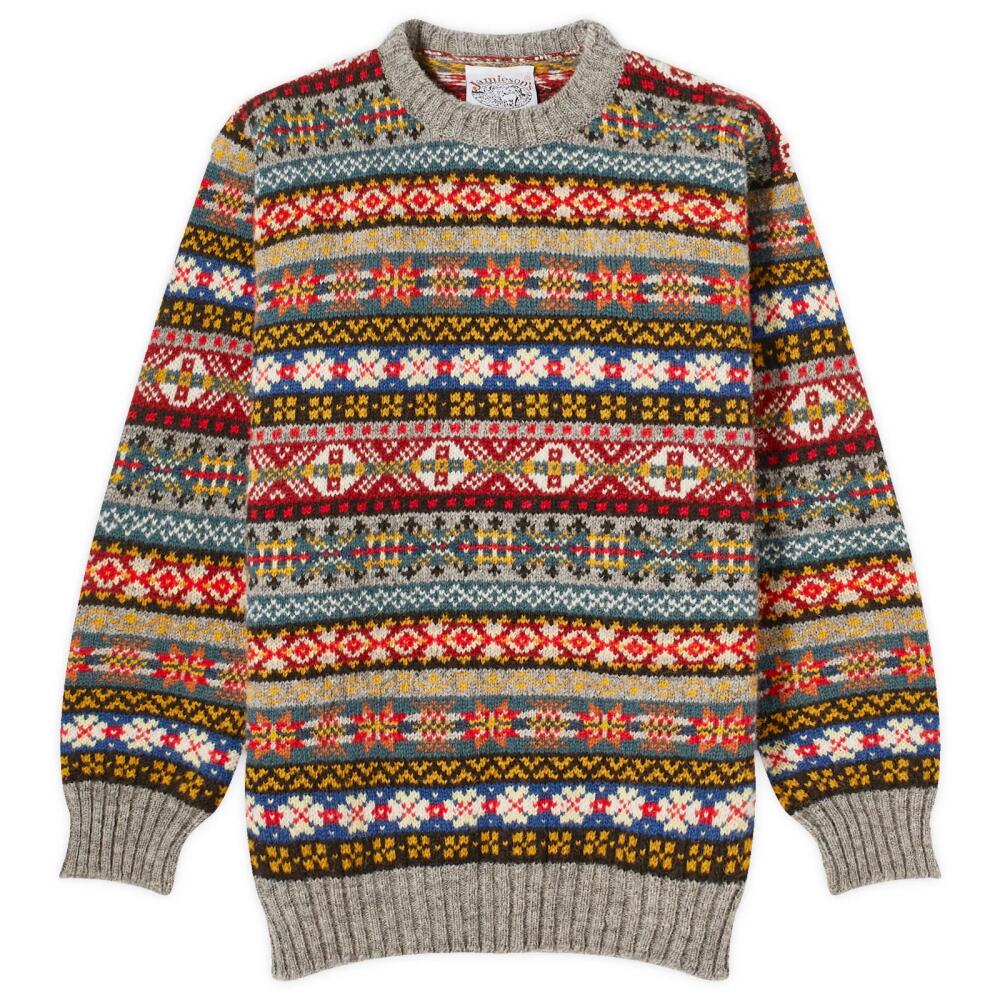 Jamieson's of Shetland Men's Fair Isle Crew Knit in Steel Grey Cover