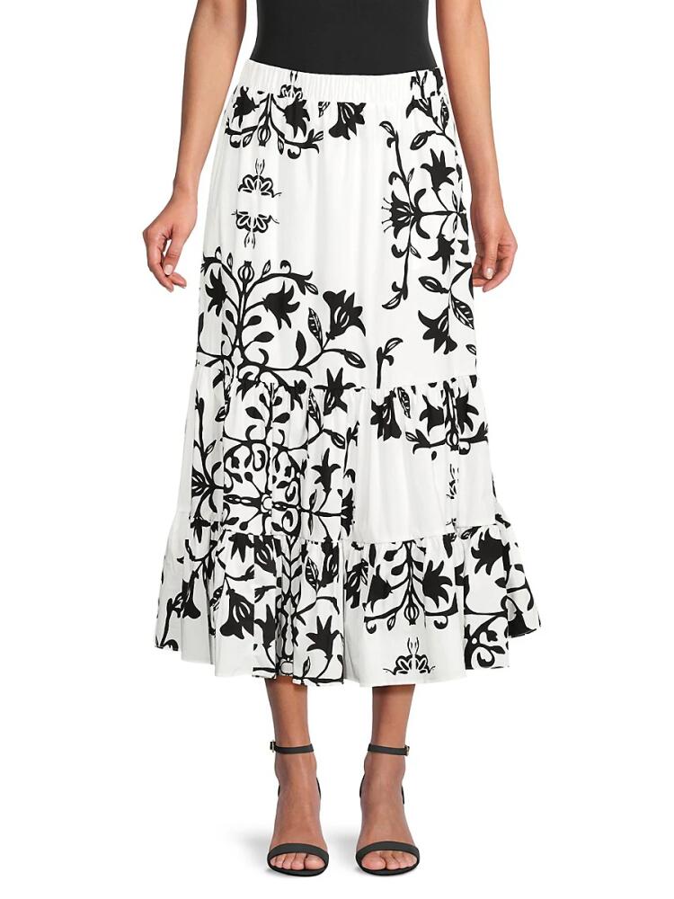 T Tahari Women's Tiered Midi Skirt - White Black Cover