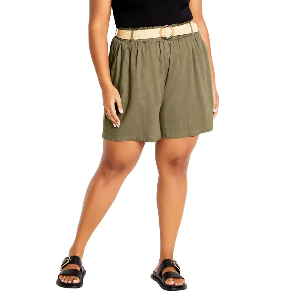 City Chic Kara Belted High Waist Shorts in Olive Cover