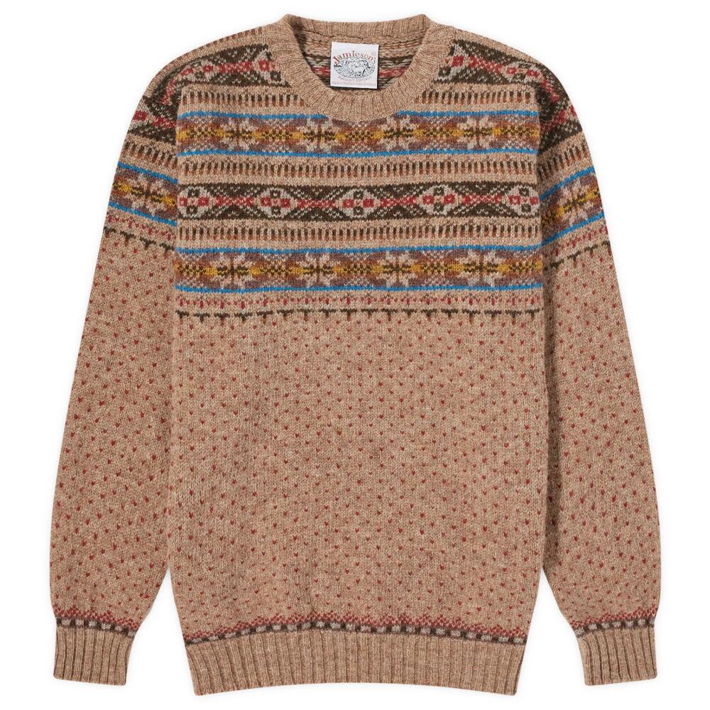 Jamieson's of Shetland Men's Nordic Fair Isle Crew Knit in Camel Cover