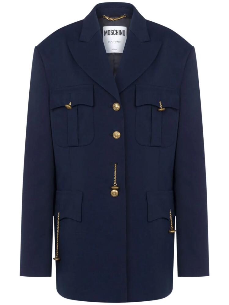 Moschino peak-lapel cotton-blend coat - Blue Cover