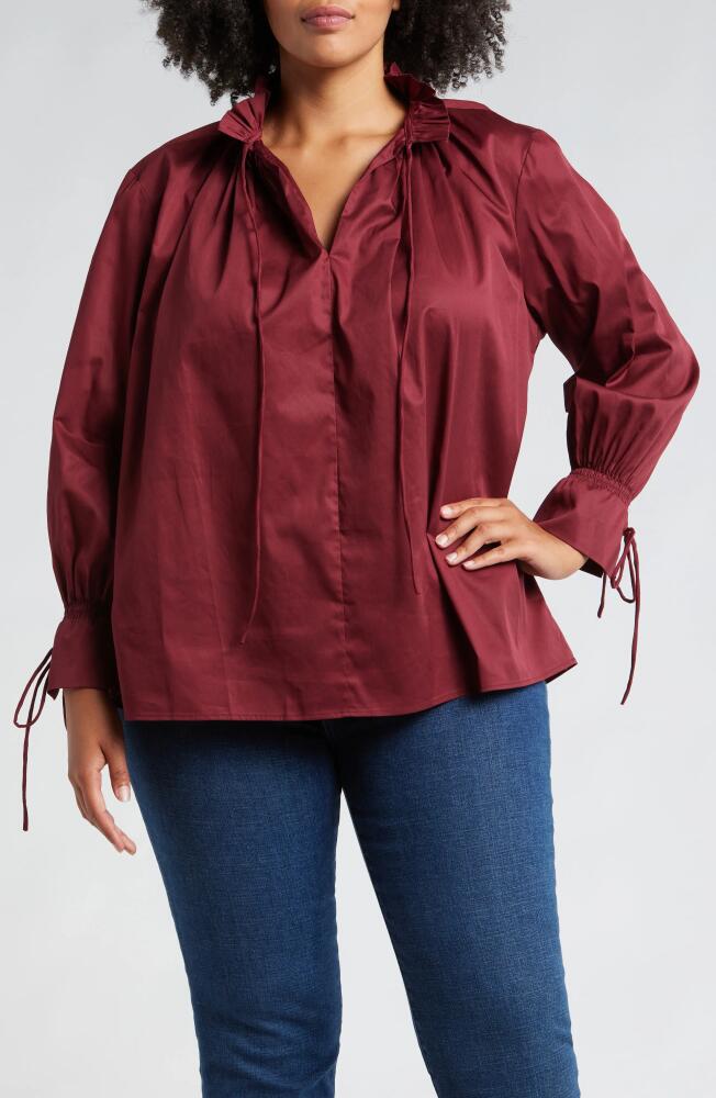 HARSHMAN Audrey Tie Detail Cotton Pullover Top in Burgundy Cover