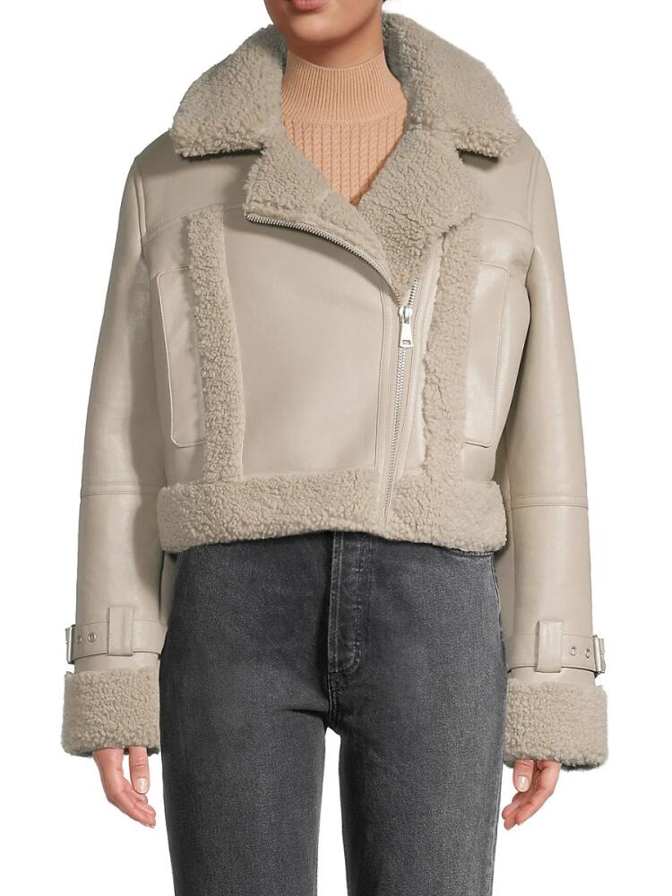 Apparis Women's Jay Faux Leather & Faux Shearling Moto Jacket - Taupe Cover