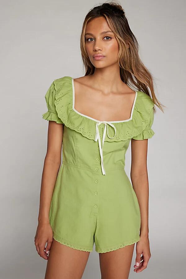 Kimchi Blue Luca Alexa Lace Trim Romper in Light Green Cover