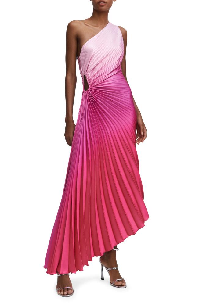 MANGO Ombré One-Shoulder Side Cutout Pleated Dress in Fuchsia Cover