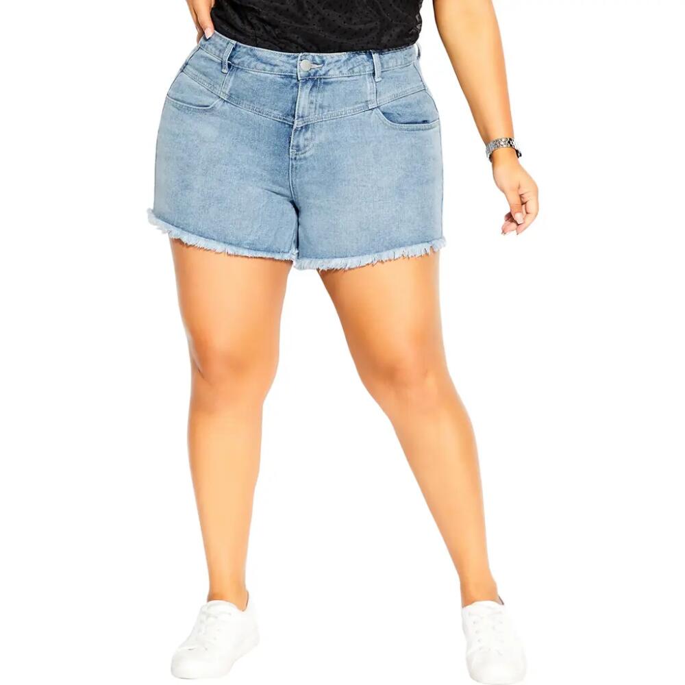 City Chic Off Duty Corset Fray Hem Denim Shorts Cover