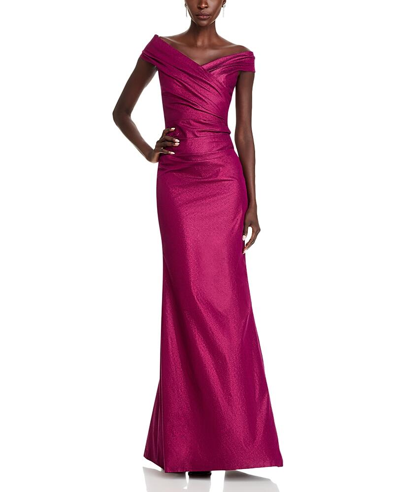 Teri Jon by Rickie Freeman Stretch Metallic Off-the-Shoulder Gown Cover