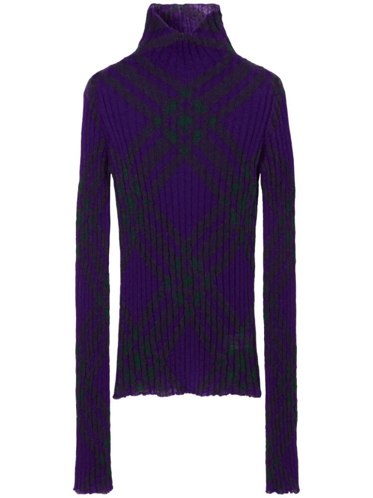 Burberry plaid-check rib-knit jumper - Purple Cover