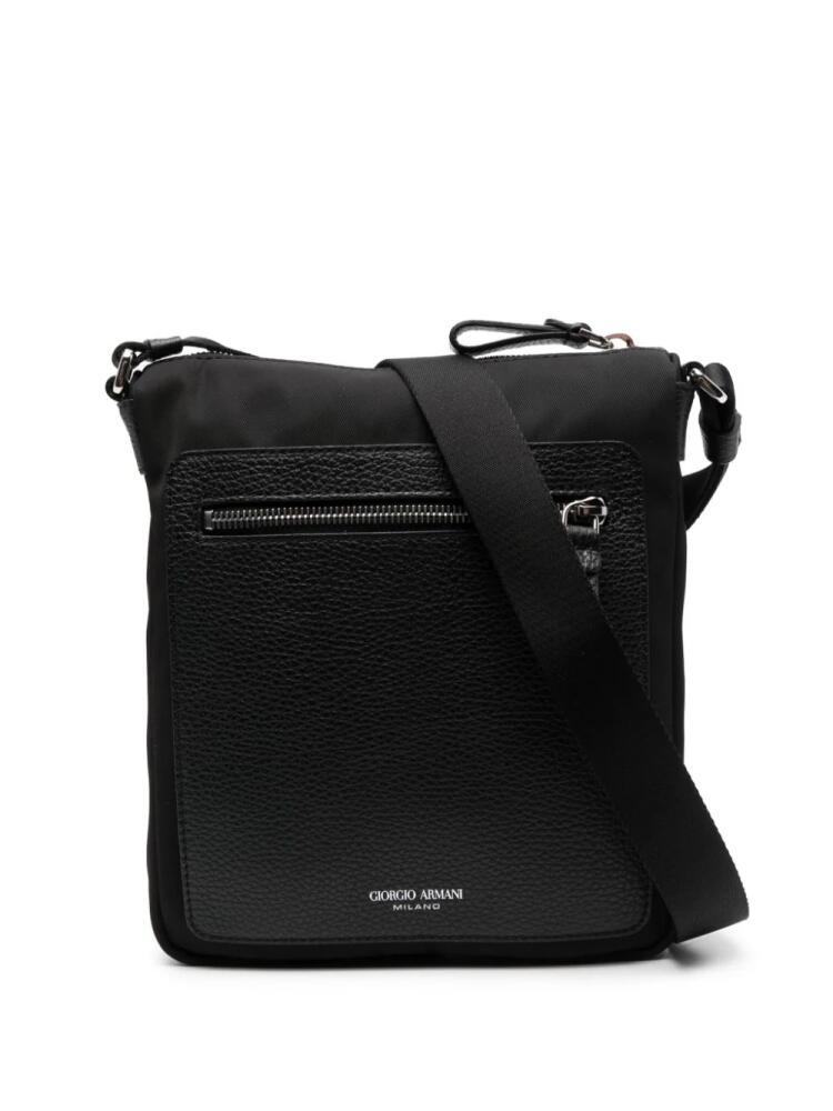 Giorgio Armani logo-debossed zip-fastening shoulder bag - Black Cover