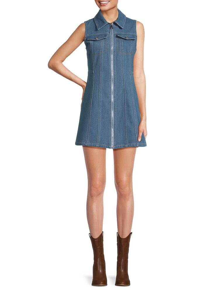 Seraphina Women's Denim Zip Mini A-Line Dress - Light Wash Cover