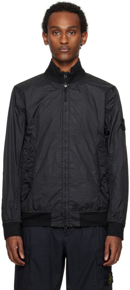 Stone Island Black Crinkled Bomber Jacket Cover