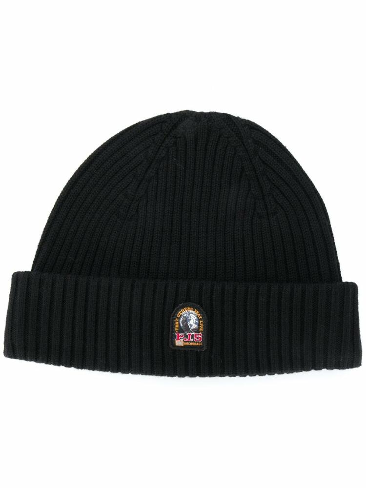 Parajumpers logo patch ribbed beanie - Black Cover