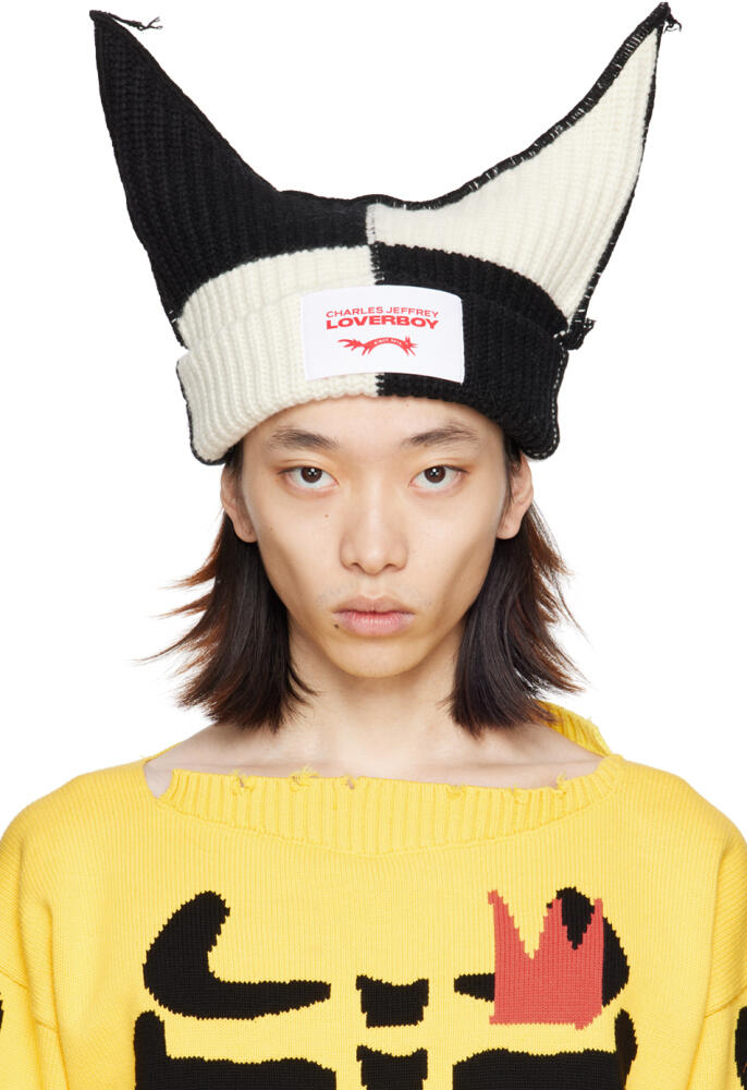 Charles Jeffrey LOVERBOY Black & Off-White Chunky Jester Beanie Cover