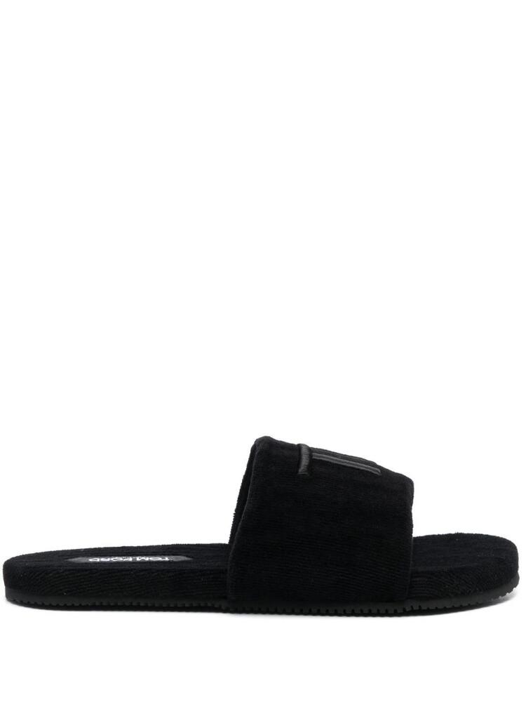 TOM FORD logo-embroidered velvet-effect mules - Black Cover