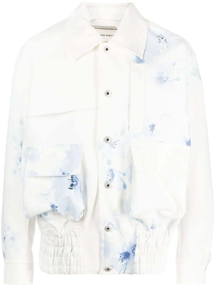 Feng Chen Wang faded watercolour-print jacket - White Cover