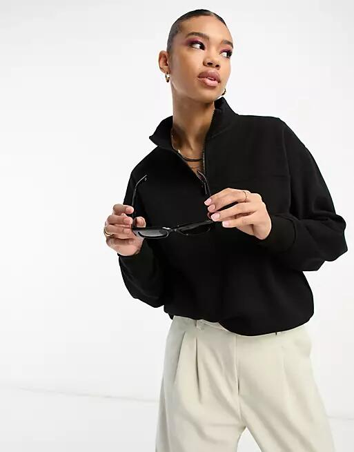 ASOS DESIGN half zip sweatshirt in black Cover