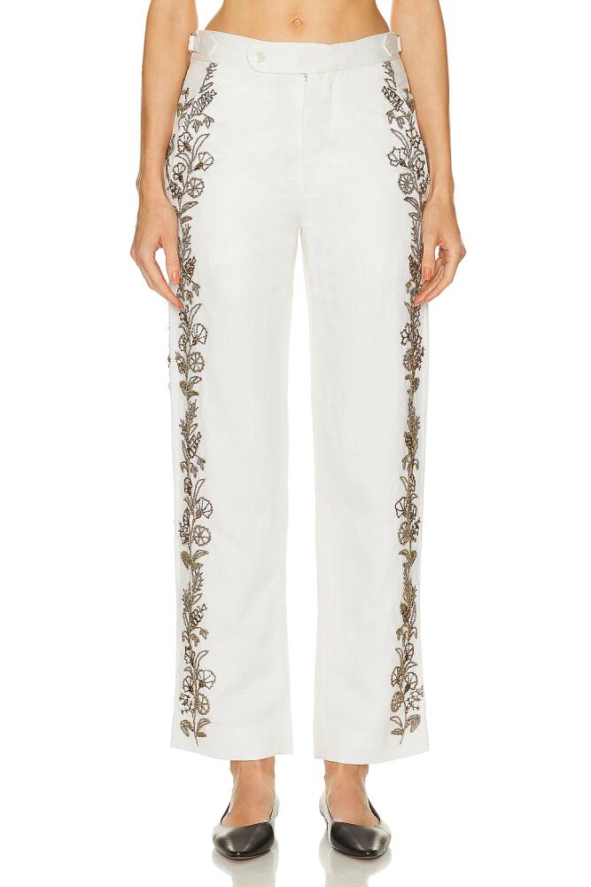 BODE Beaded Wheat Flower Trouser in Cream Cover