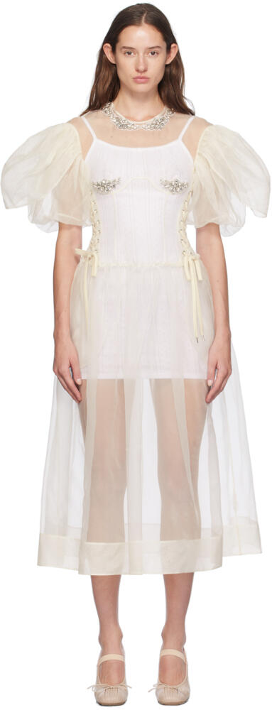 Simone Rocha Off-White Embellished Petal Sleeve Maxi Dress Cover