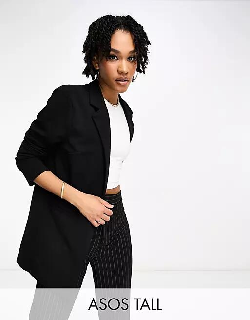 ASOS DESIGN Tall jersey slouchy suit blazer in black Cover