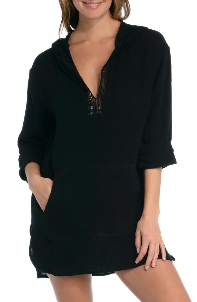 La Blanca Hooded Cotton Gauze Cover-Up Tunic in Black Cover