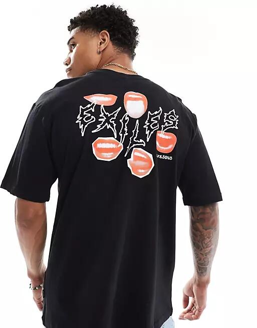 ONLY & SONS relaxed fit T-shirt with lips back print in black Cover