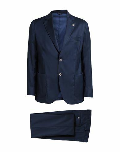 Tombolini Man Suit Navy blue Wool, Silk Cover