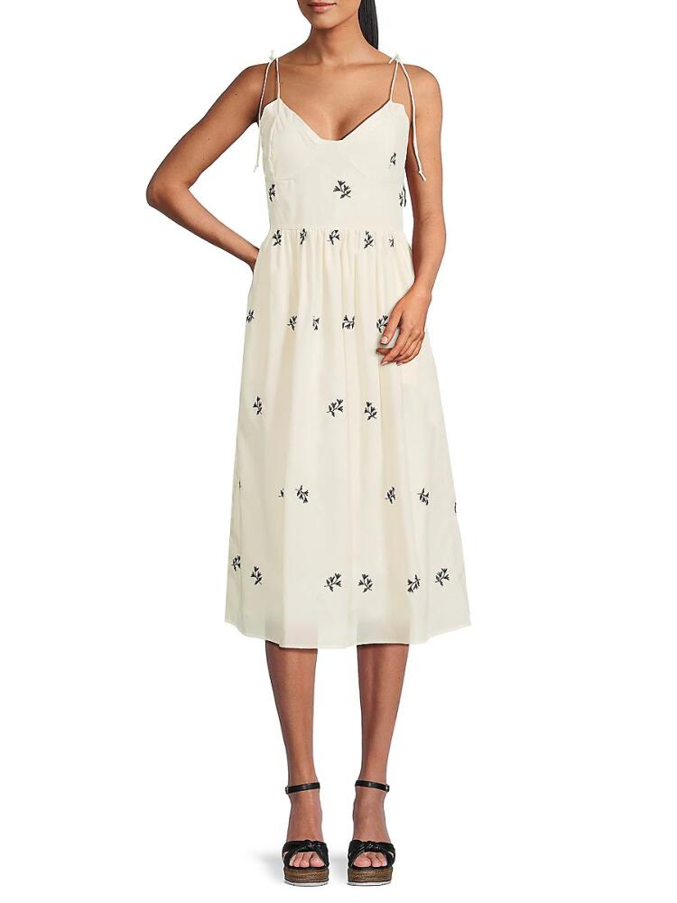 Lea & Viola Women's Floral Embroidered Midi Dress - Ivory Black Cover