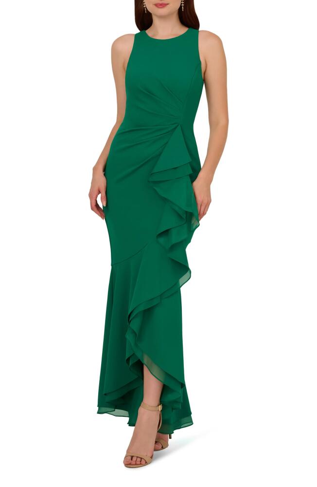 Adrianna Papell Ruffle Crepe Mermaid Gown in Radiant Emerald Cover