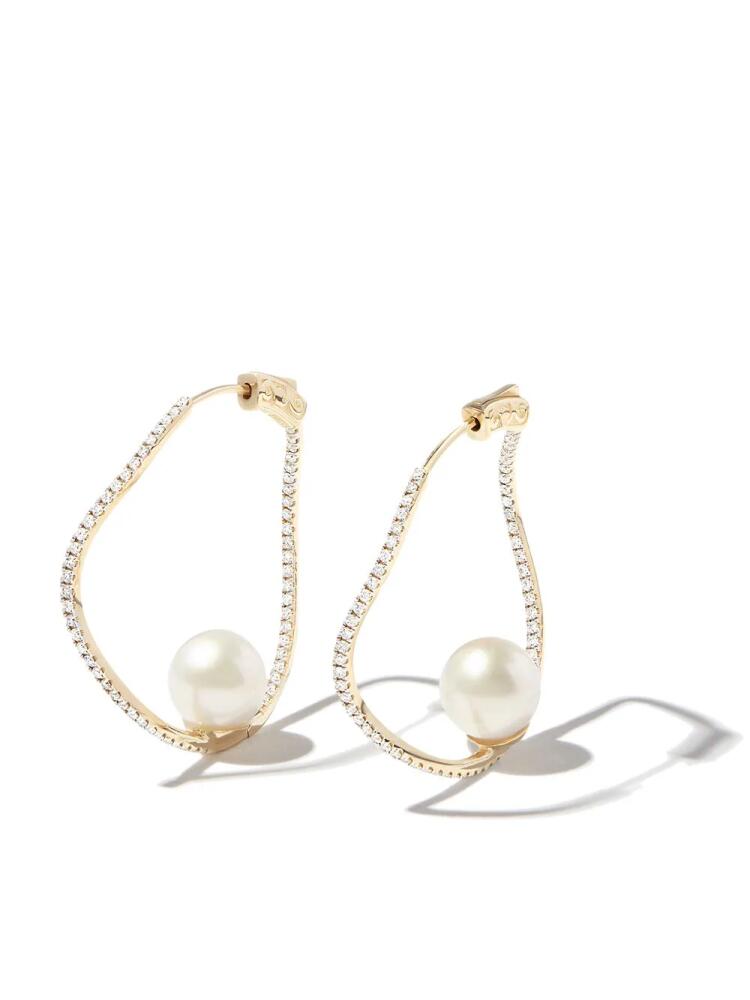 Mateo 14kt yellow gold wave diamond and pearl hoop earrings Cover