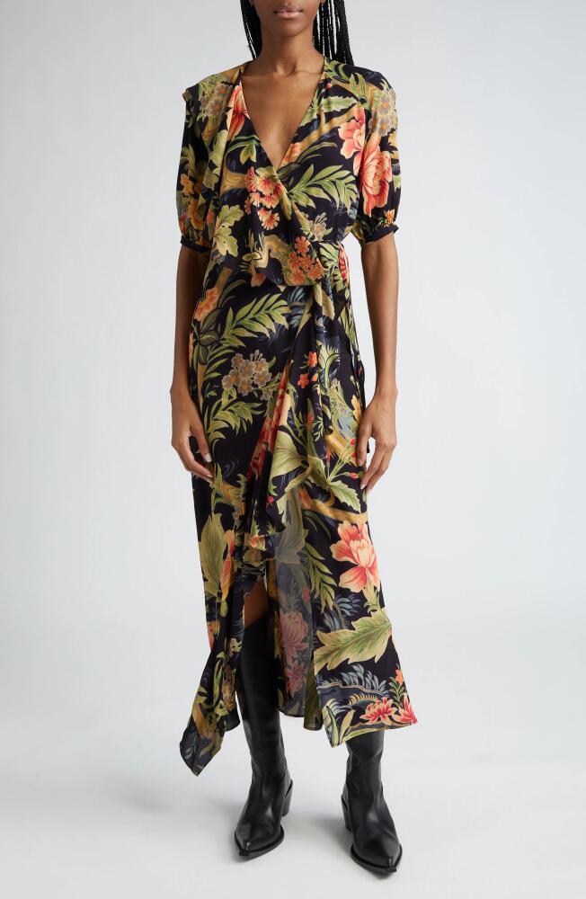 Etro Floral Puff Sleeve Wrap Maxi Dress in Navy Multi Cover