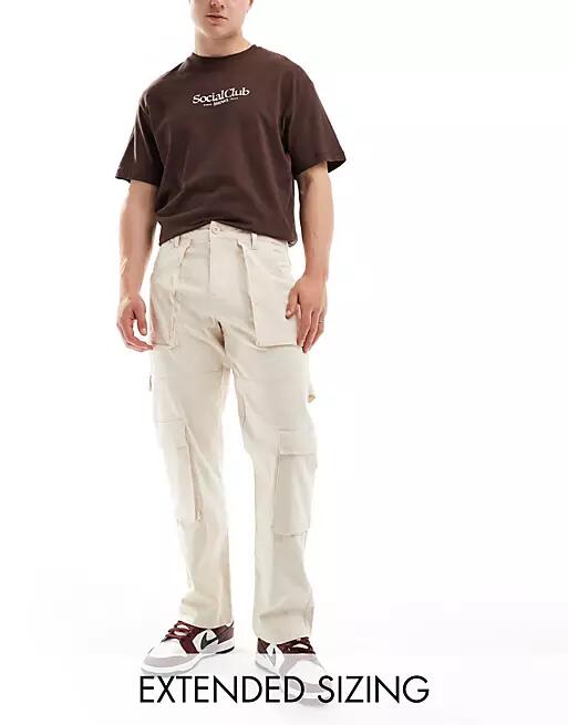 ASOS DESIGN baggy cargo pants in ecru ripstop with carpenter loop-Neutral Cover