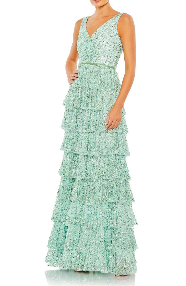 Mac Duggal Sequin Tiered A-Line Gown in Mint Cover