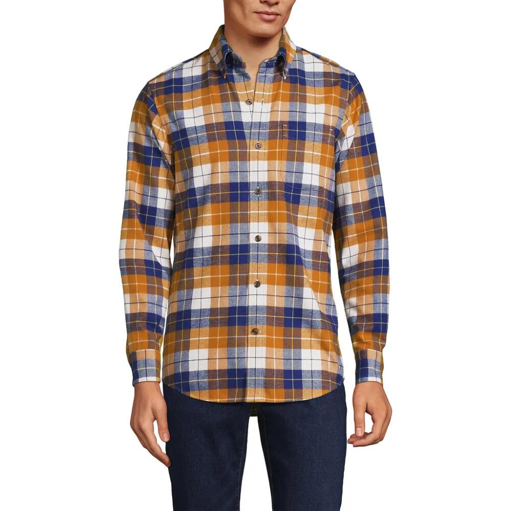 Lands' End Traditional Fit Flagship Flannel Shirt in Golden Cumin/blue Plaid Cover