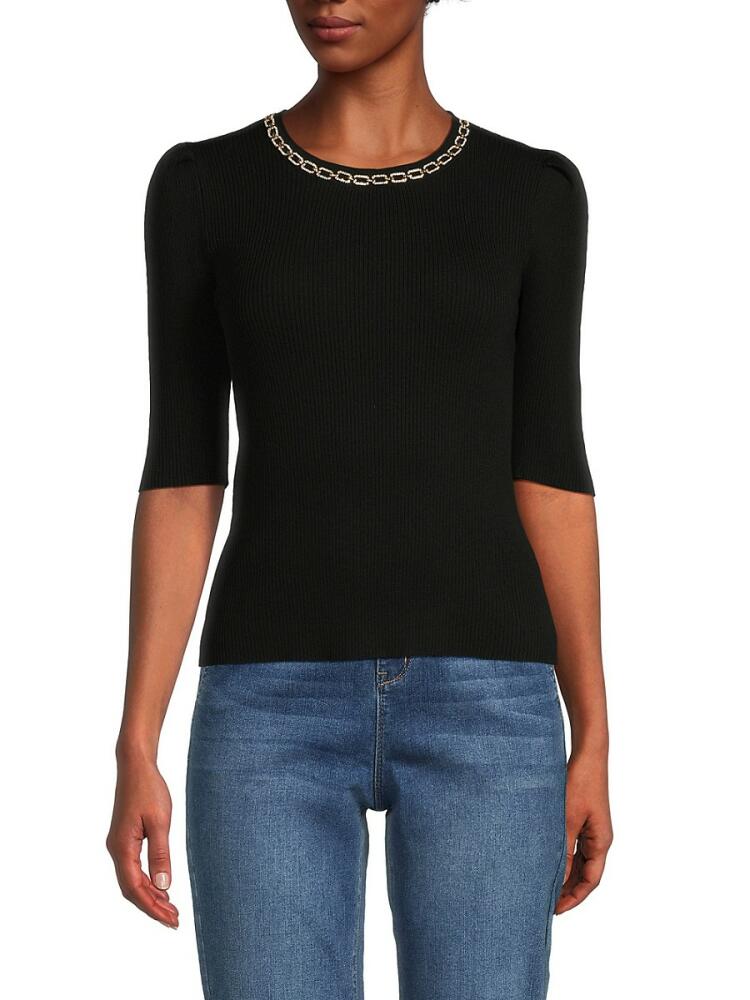 NANETTE nanette lepore Women's Chain Ribbed Sweater - Very Black Cover