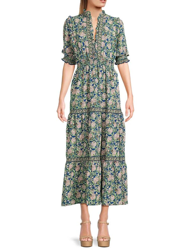 Max Studio Women's Floral Tiered Maxi Dress - Dark Green Cover