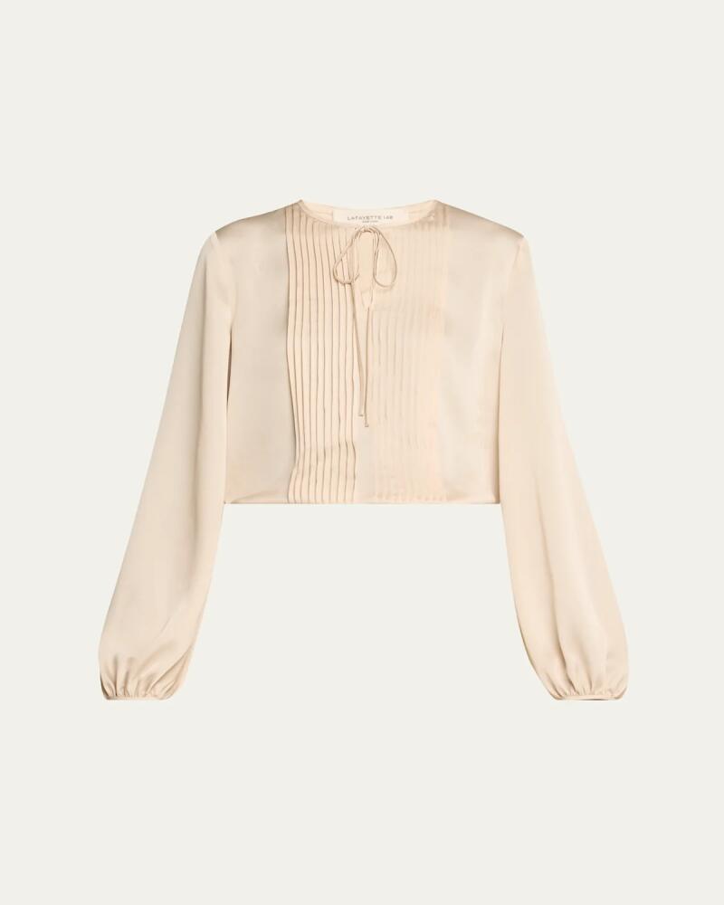 Lafayette 148 New York Pintuck Blouson-Sleeve Satin Blouse Cover