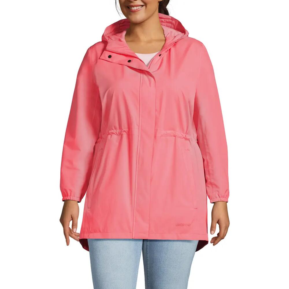 Lands' End Plus Size Waterproof Hooded Packable Raincoat in Carmine Coral Cover