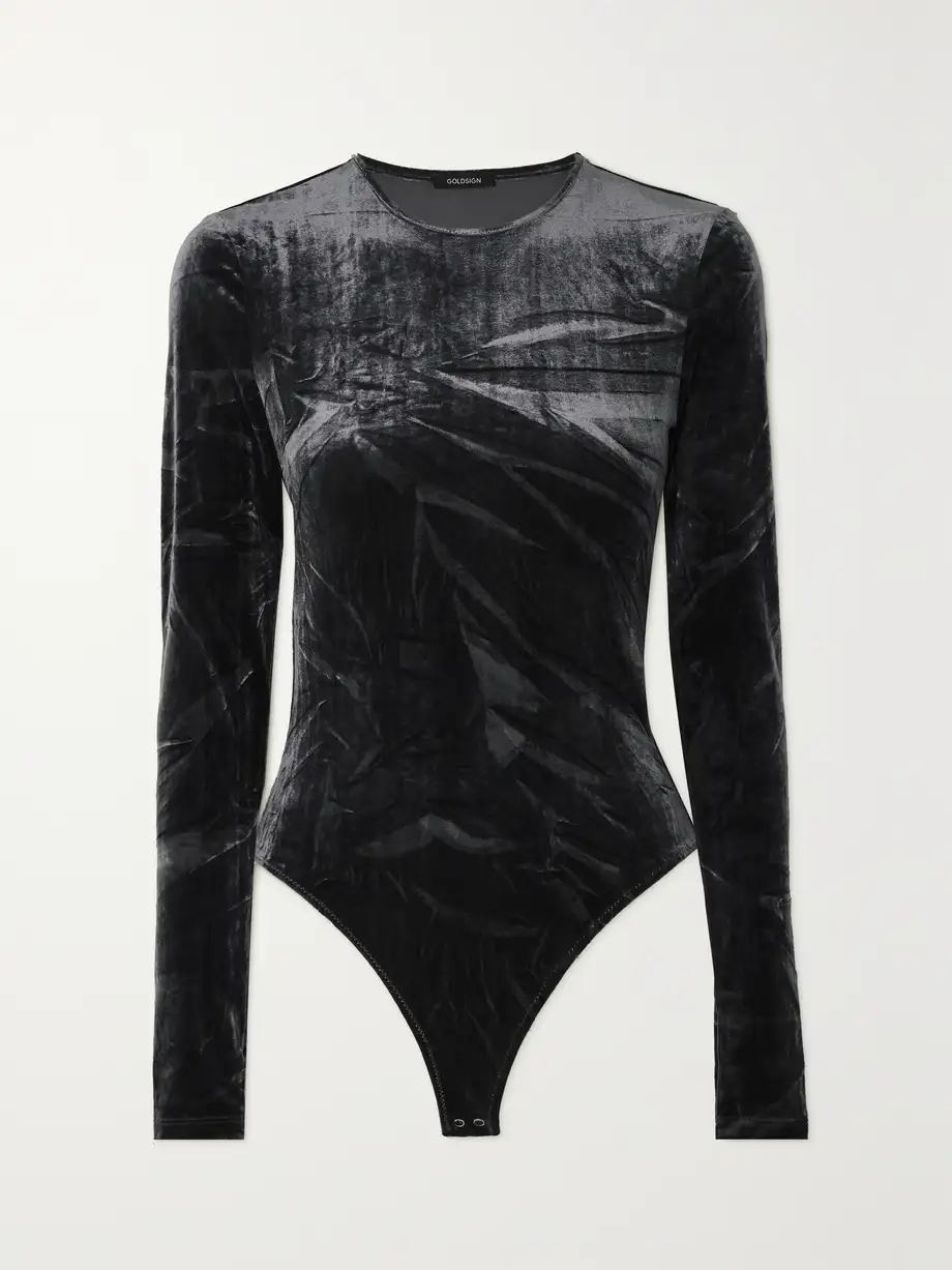 GOLDSIGN - The Wheeler Stretch-velvet Bodysuit - Gray Cover