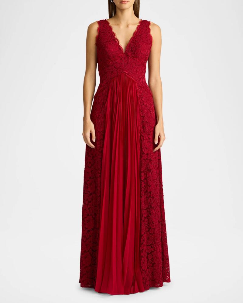 Zac Posen Floral Lace and Pleated Chiffon Gown Cover