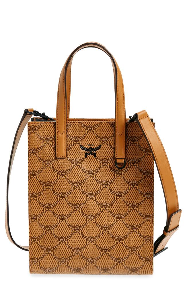 MCM Aren Faux Leather North/South Tote in Cognac Cover