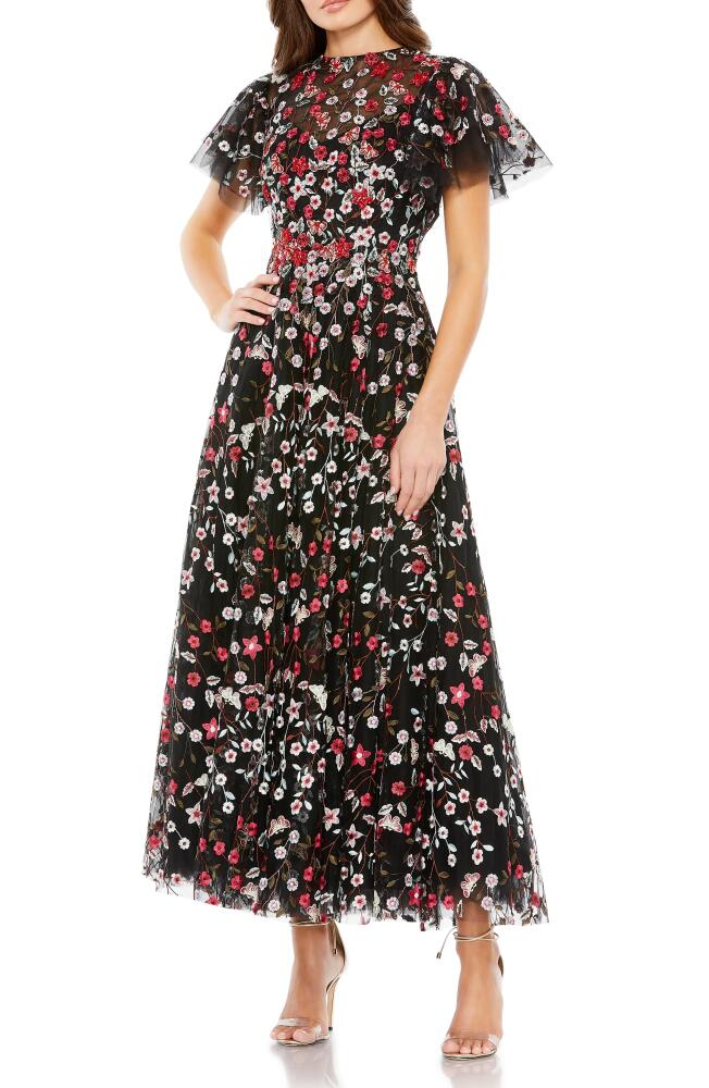 Mac Duggal Embroidered Floral Tulle Cocktail Dress in Black Multi Cover