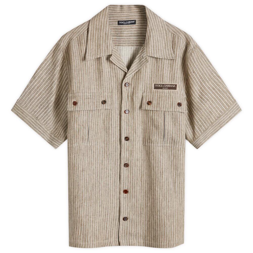 Dolce & Gabbana Men's Pinstripe Linen Vacation Shirt in Rigato Cover