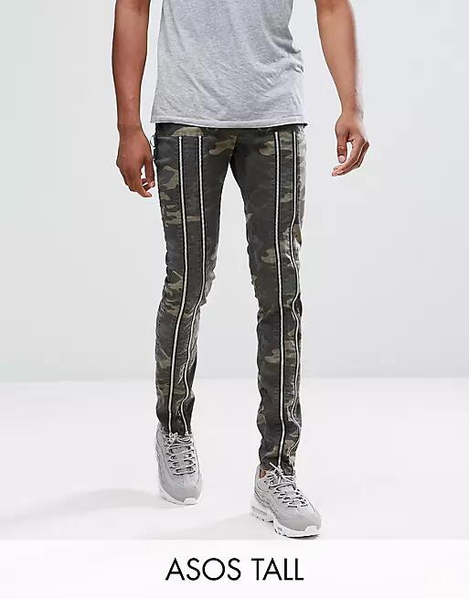 ASOS TALL Skinny Pants With Zip Detail And Camo Print-Green Cover