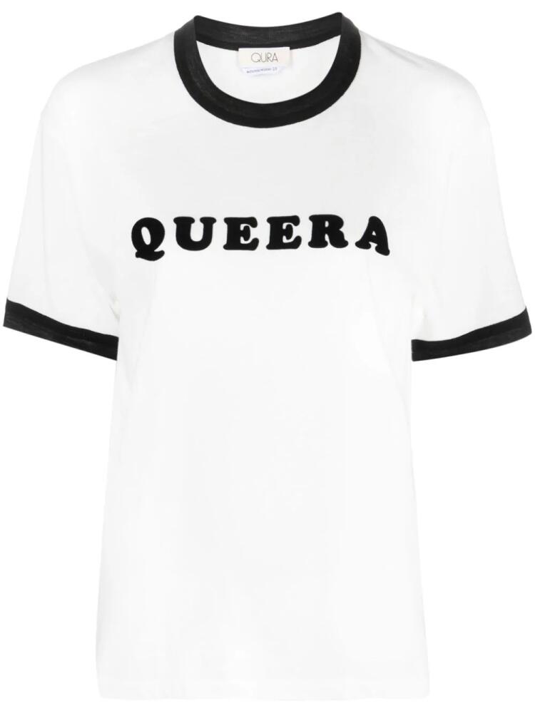 QUIRA logo-print contrast-trim T-shirt - White Cover