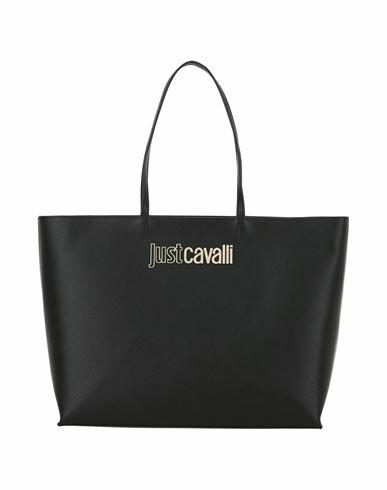 Just Cavalli Logo Tote Woman Shoulder bag Black Polyester Cover