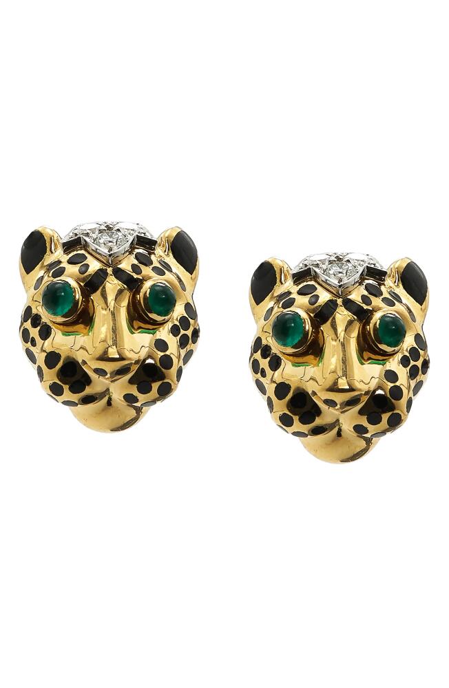 David Webb Kingdom Diamond Leopard Stud Earrings in Yellow Gold Cover