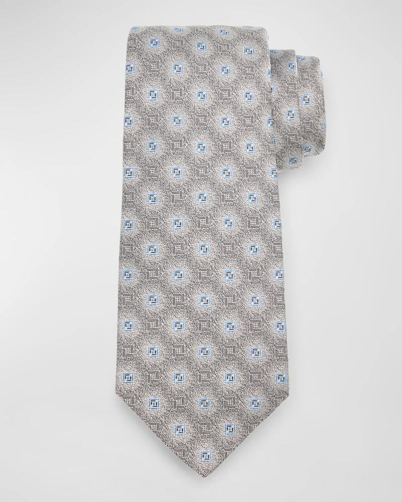 Kiton Men's Diamond Patterned Tie, Silver Cover