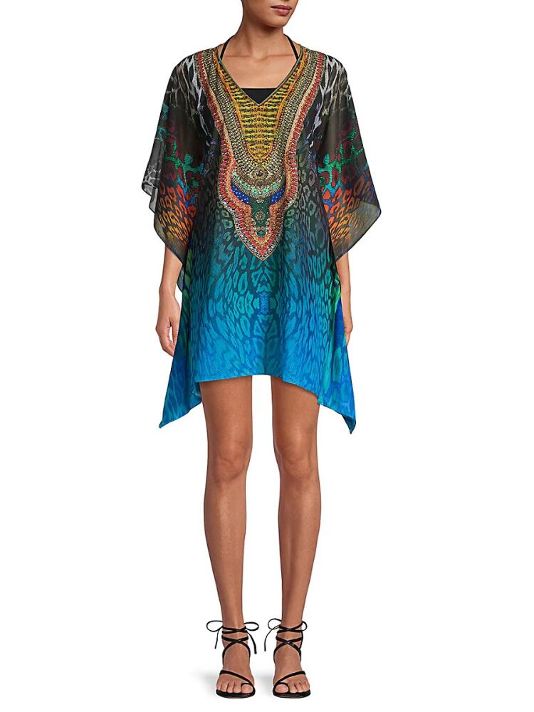 Ranee's Women's Print Caftan Cover-Up - Teal Cover